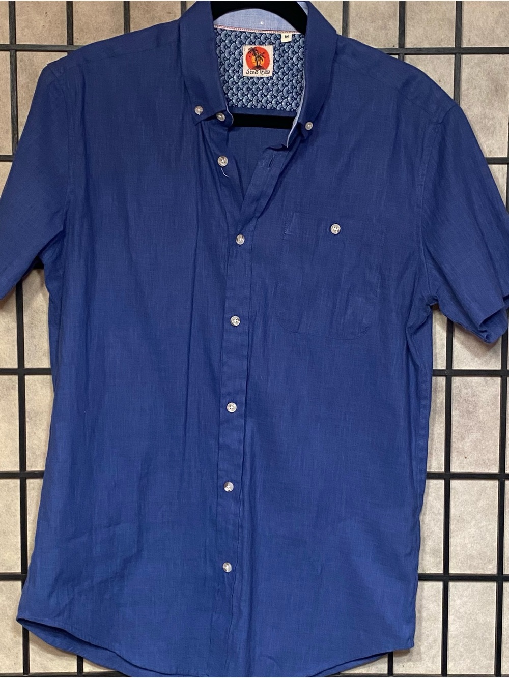 Casual Cotton Blend Short Sleeve Shirt by Scott Elis Cambridge Size M